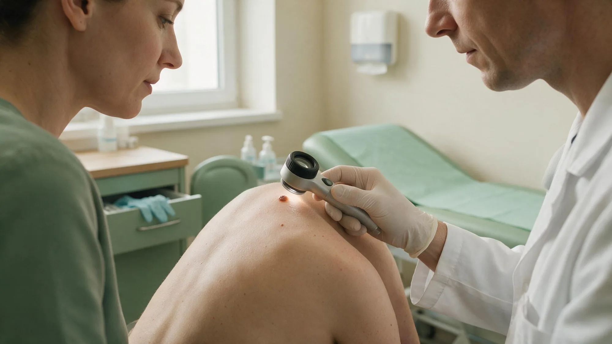 Dermatolog pregleda mladež dermoskopom