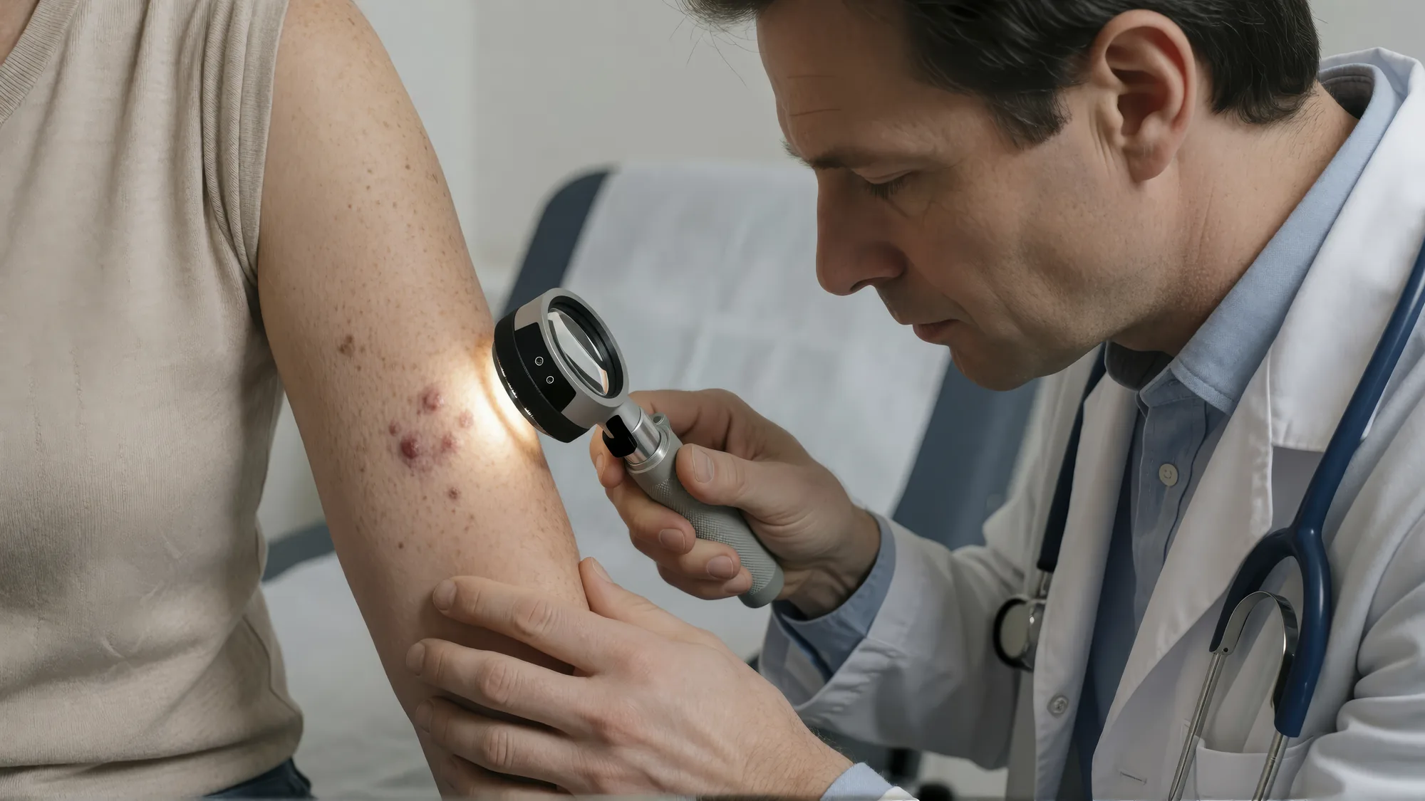 Dermatolog pregleda mladeže dermatoskopom