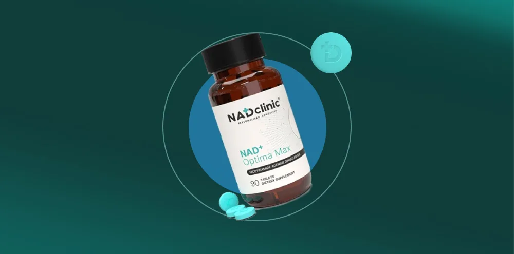 NAD+ Optima Max dietary supplement by NADclinic, part of the anti-aging program at the Miren Medic clinic.