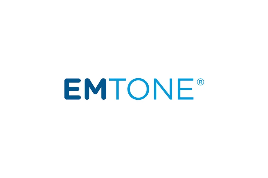 Official blue and white logo of the BTL EMTONE® system for simultaneous cellulite reduction and skin tightening at the Miren Medic clinic.